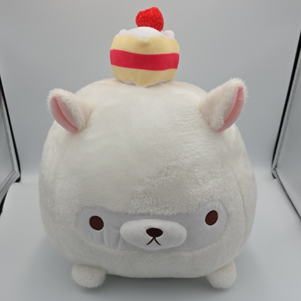Adorable White Stuffed Animal with Cake Topper